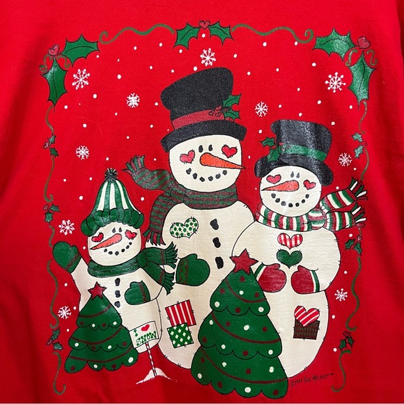 Vintage 1993 Snowman Graphic Single Stitch Long Sleeve Tee Unisex Medium - Picture 2 of 6